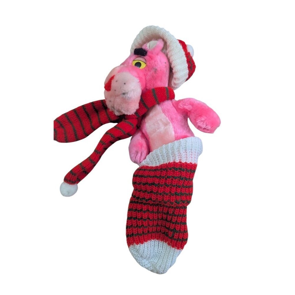 Vintage 1980 Mighty Star Pink Panther Plush Toy In Holiday‎ Stocking 11"